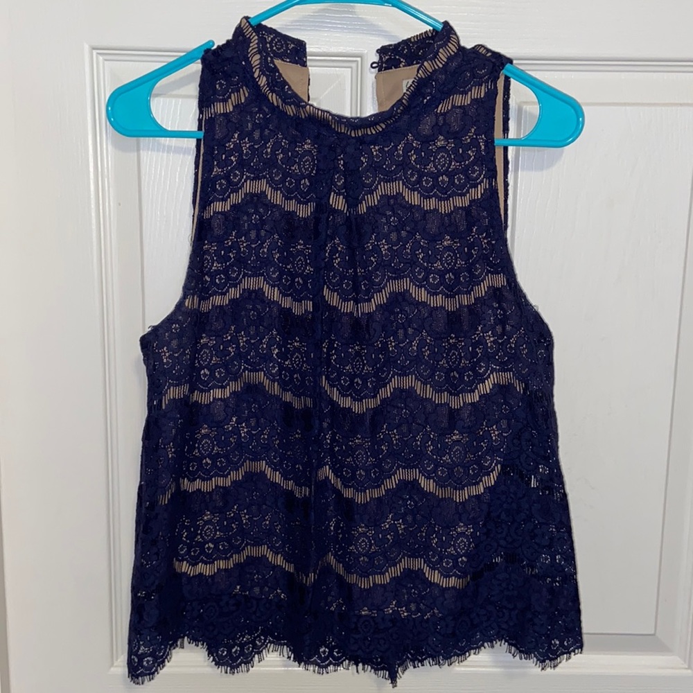 Navy Blue Lace Top